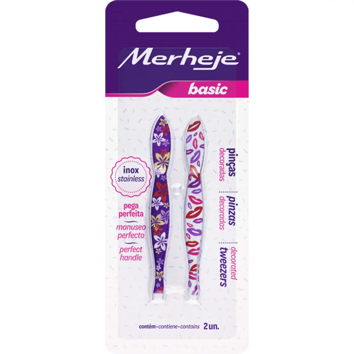 Pinça para Sobrancelhas Merheje Basic Decorada 2 Unidades