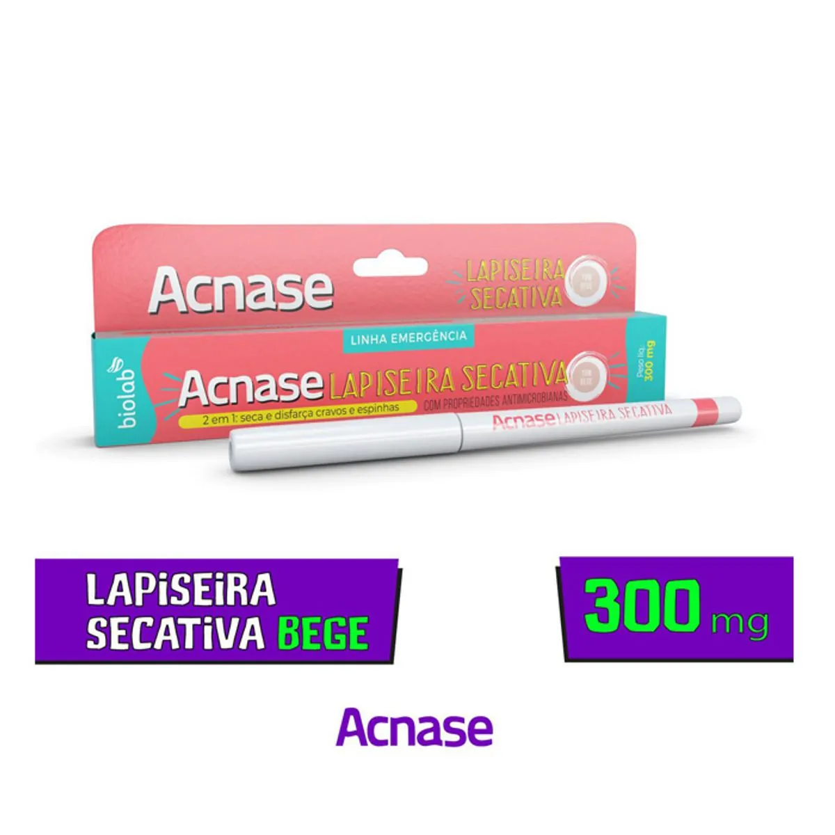 Lapiseira Secativa Acnase Cor Bege Biolab 0,3g