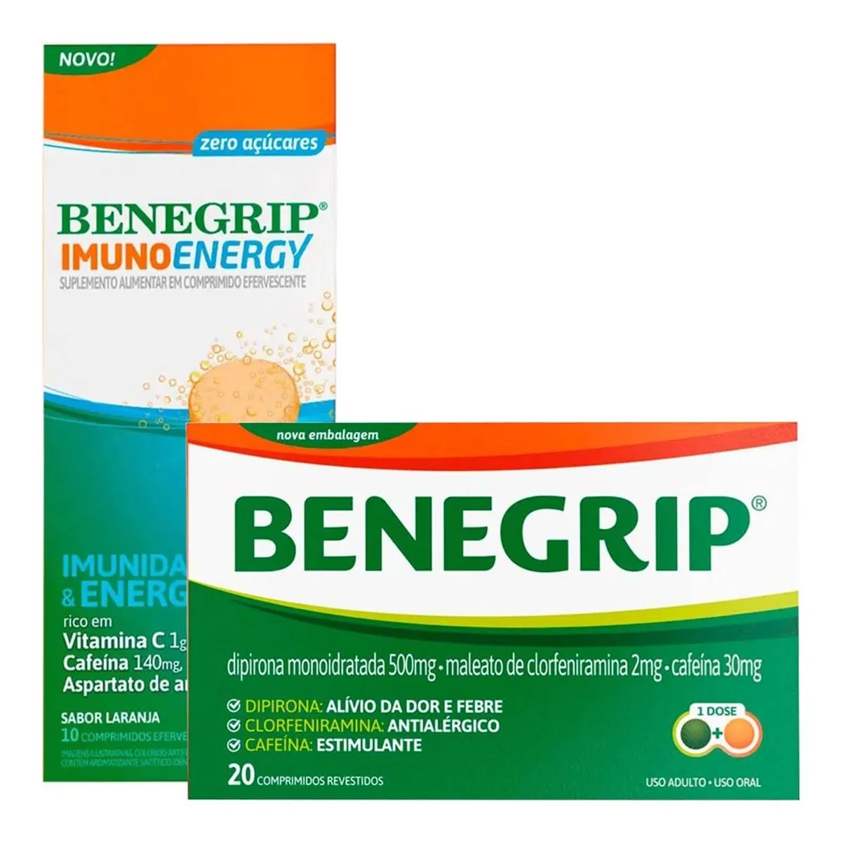 Antigripal, Analgésico, Antitérmico e Antialérgico Benegrip 500mg + 30mg + 2mg 20 Comprimidos Revest