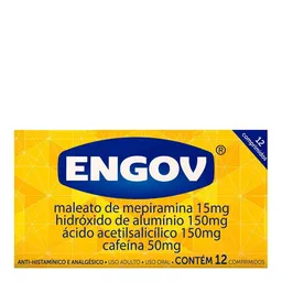 Analgésico e Antialérgico Engov 15mg + 150mg + 150mg + 50mg 12 Comprimidos