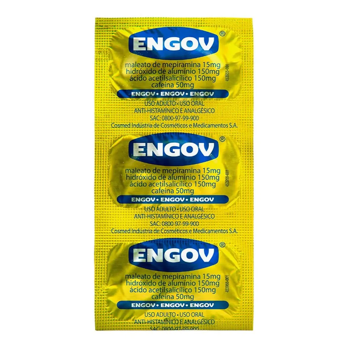 Analgésico e Antialérgico Engov 15mg + 150mg + 150mg + 50mg 6 Comprimidos