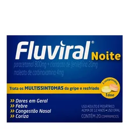 Antigripal, Analgésico, Antitérmico e Descongestionante Fluviral Noite 800mg + 20mg + 4mg 20 Comprim
