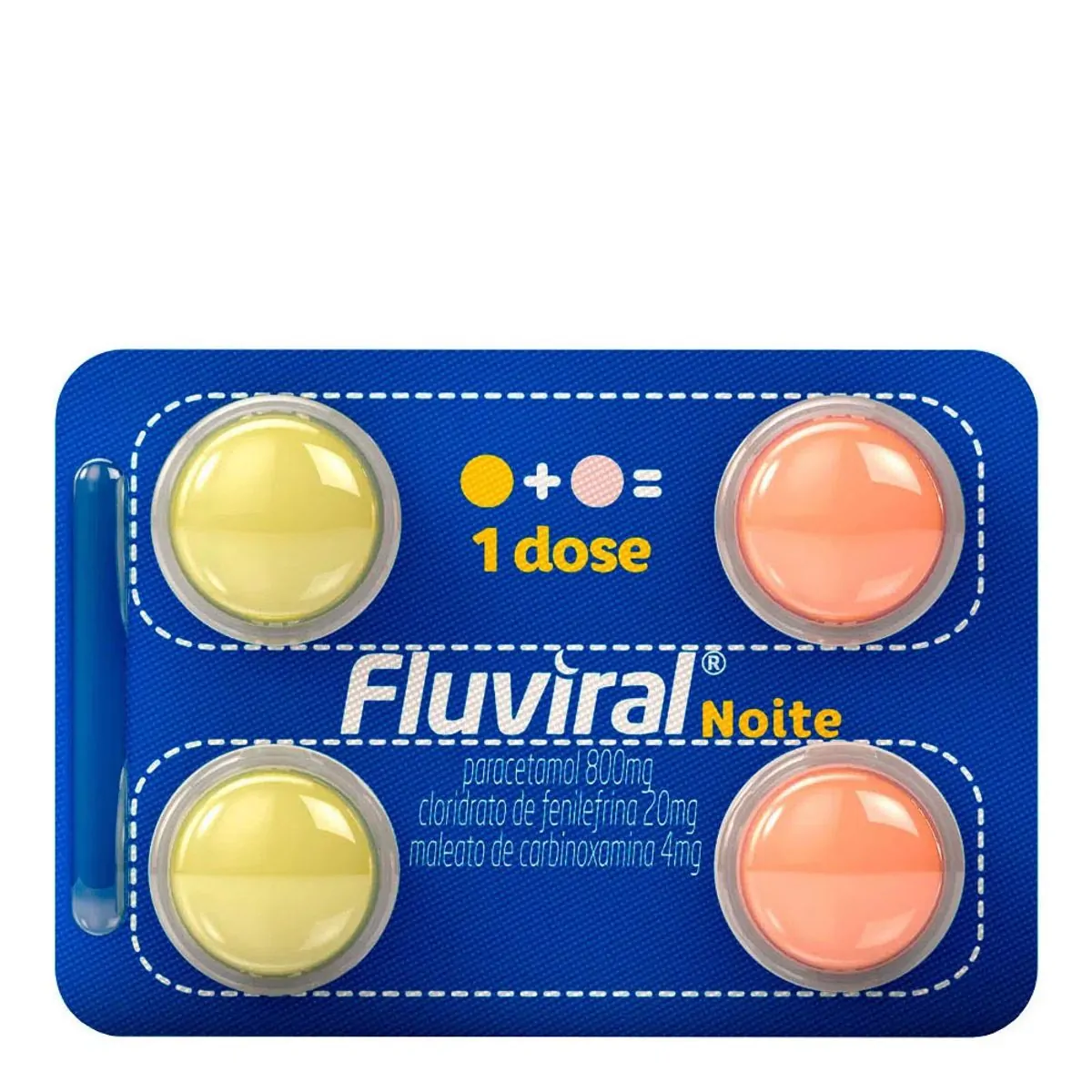 Antigripal, Analgésico, Antitérmico e Descongestionante Fluviral Noite 800mg + 20mg + 4mg 4 Comprimi