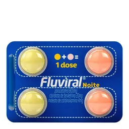 Antigripal, Analgésico, Antitérmico e Descongestionante Fluviral Noite 800mg + 20mg + 4mg 4 Comprimi