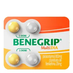 Antigripal, Analgésico, Antitérmico e Descongestionante Benegrip Multi Dia 800mg + 20mg 4 Comprimido