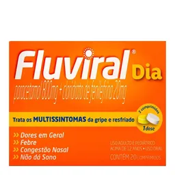 Antigripal, Analgésico, Antitérmico e Descongestionante Antigripal Fluviral Dia 800mg + 20mg 20 Comp