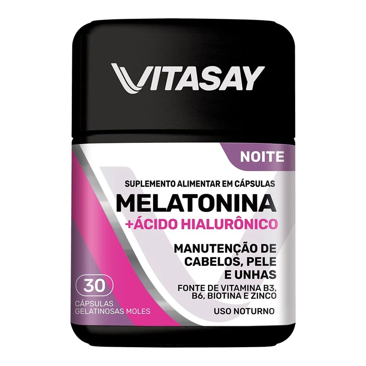 Suplemento Alimentar Vitasay Noite Melatonina + Acido Hialurônico 30 Cápsulas Gel