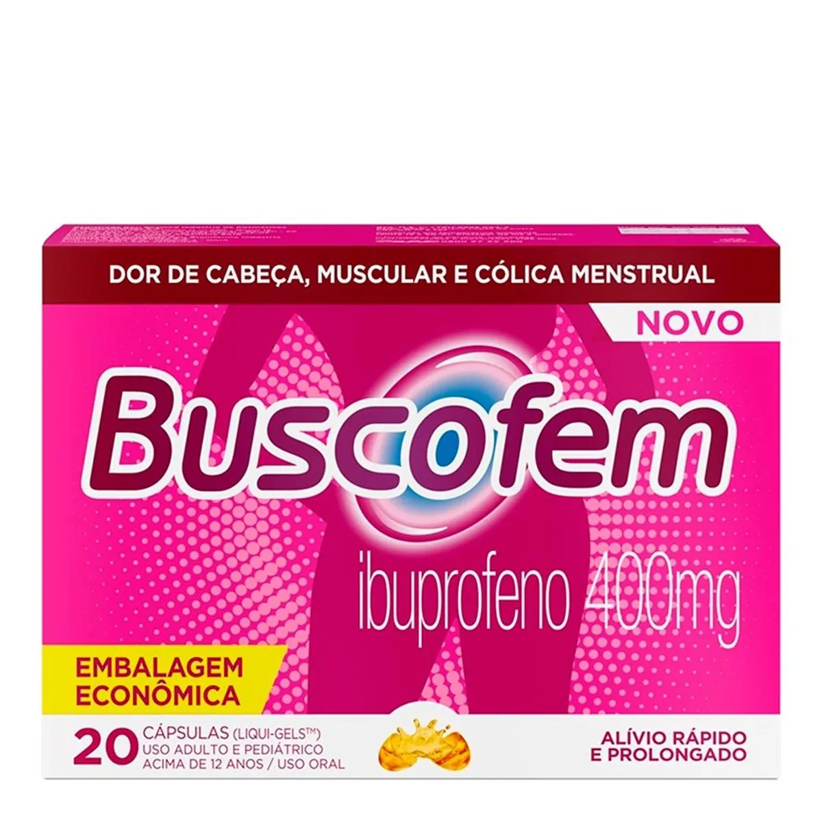 Analgésico, Anti-inflamatório e Antitérmico Buscofem 400mg 20 Cápsulas