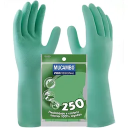 Luva De Látex Verde Forrada - Profissional 250 - Mucambo - Tamanho 7-M