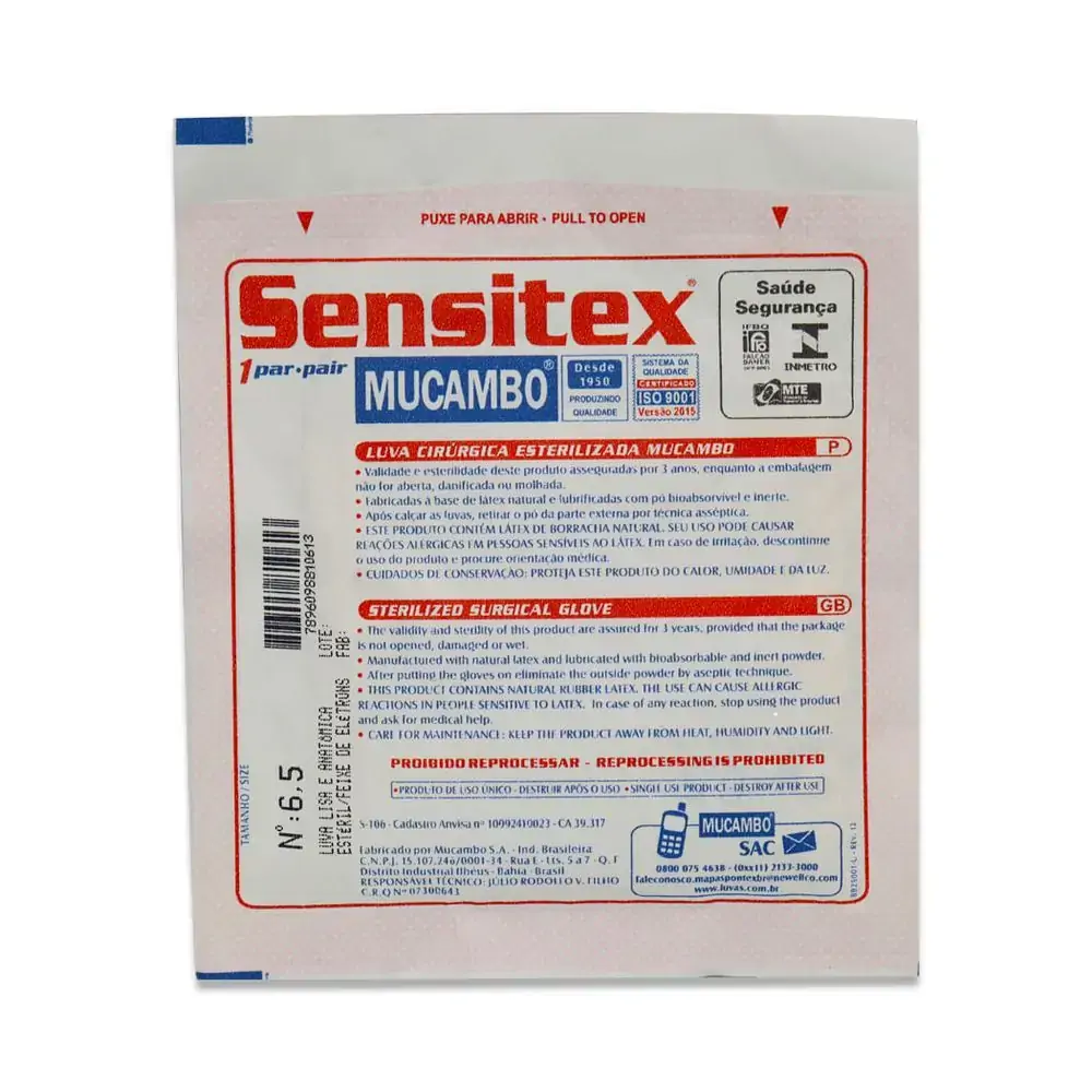 Luva Cirúrgica Estéril Sensitex - Mucambo - Luva Cirúrgica Estéril Sensitex 6,5 - Mucambo