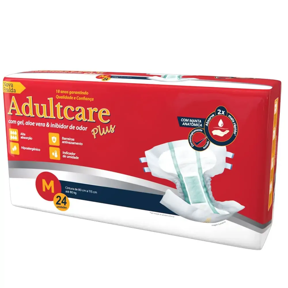 Fralda Geriátrica Adultcare Plus - Tamanho M - Embalagem Econômica com 26 Unidades - Fralda Adultcar