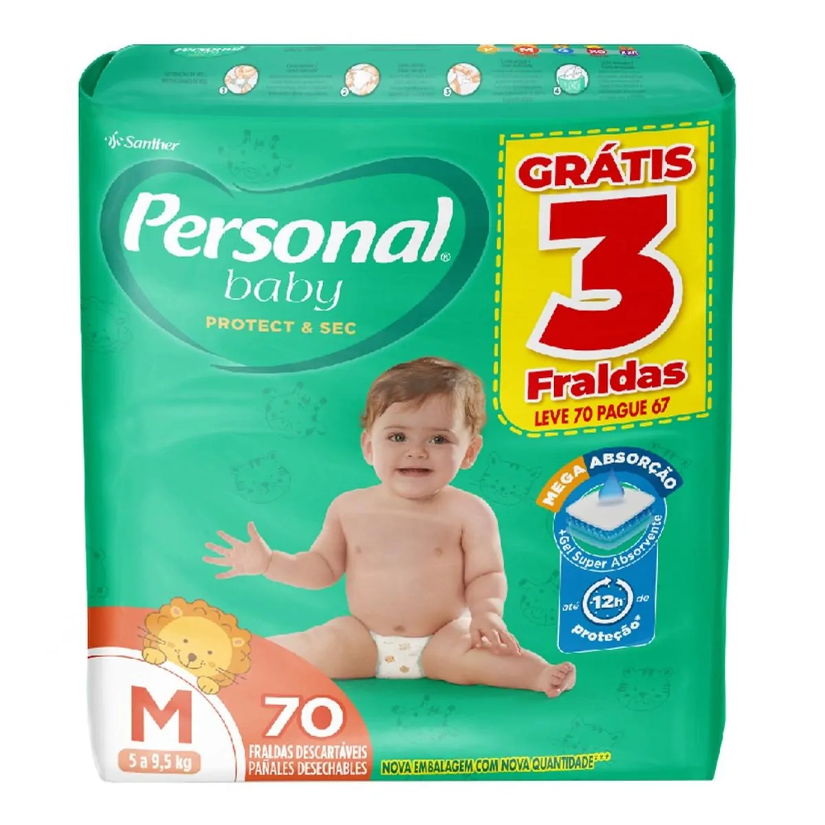 Fralda Personal Baby Protect & Sec M 70 Unidades