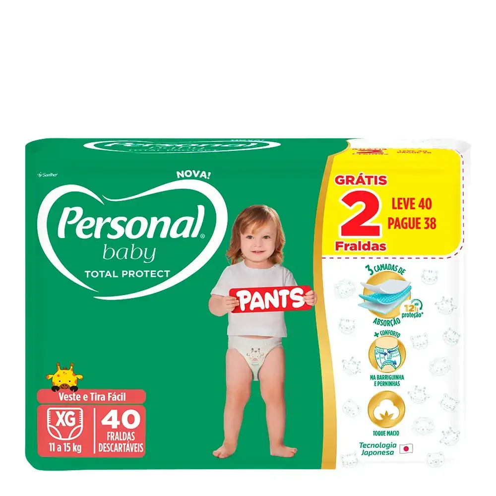 Fralda Personal Baby Pants Total Protect Roupinha XG 40 Unidades