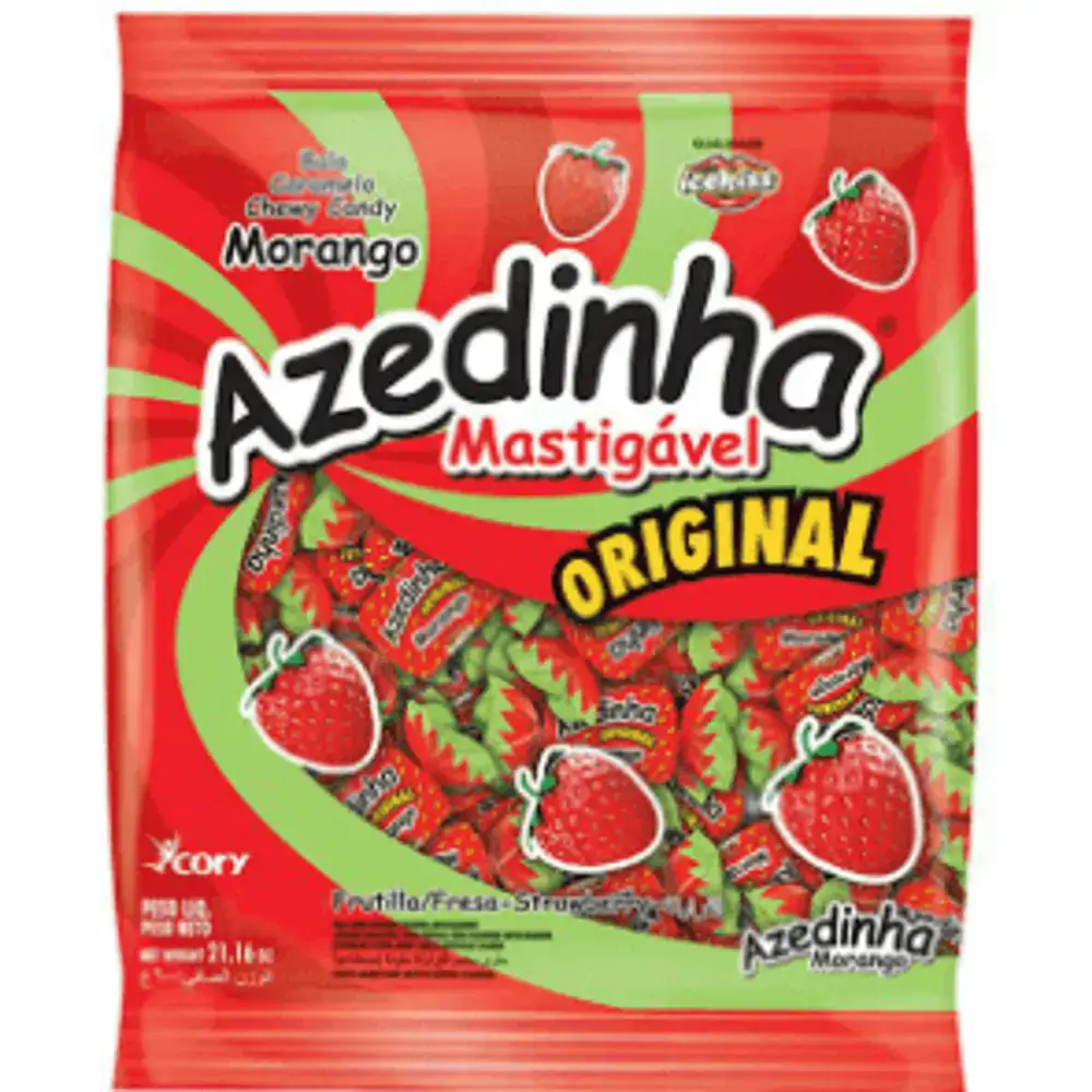 Bala mastigável sabor morango Pacote com 500g - Azedinha