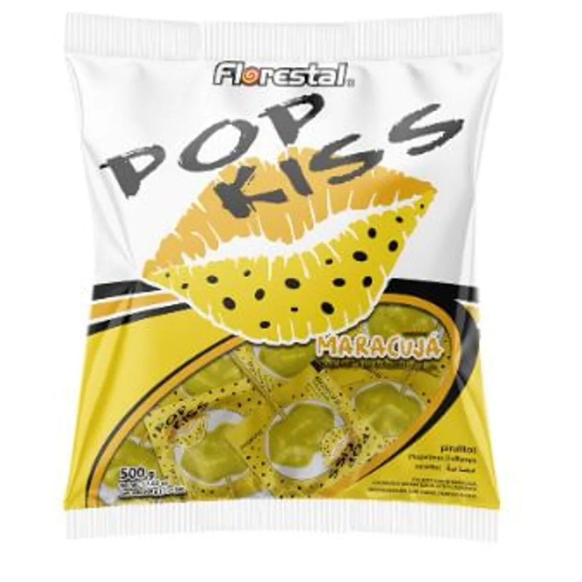 Pirulito sabor maracujá pacote com 500g - Pop kiss