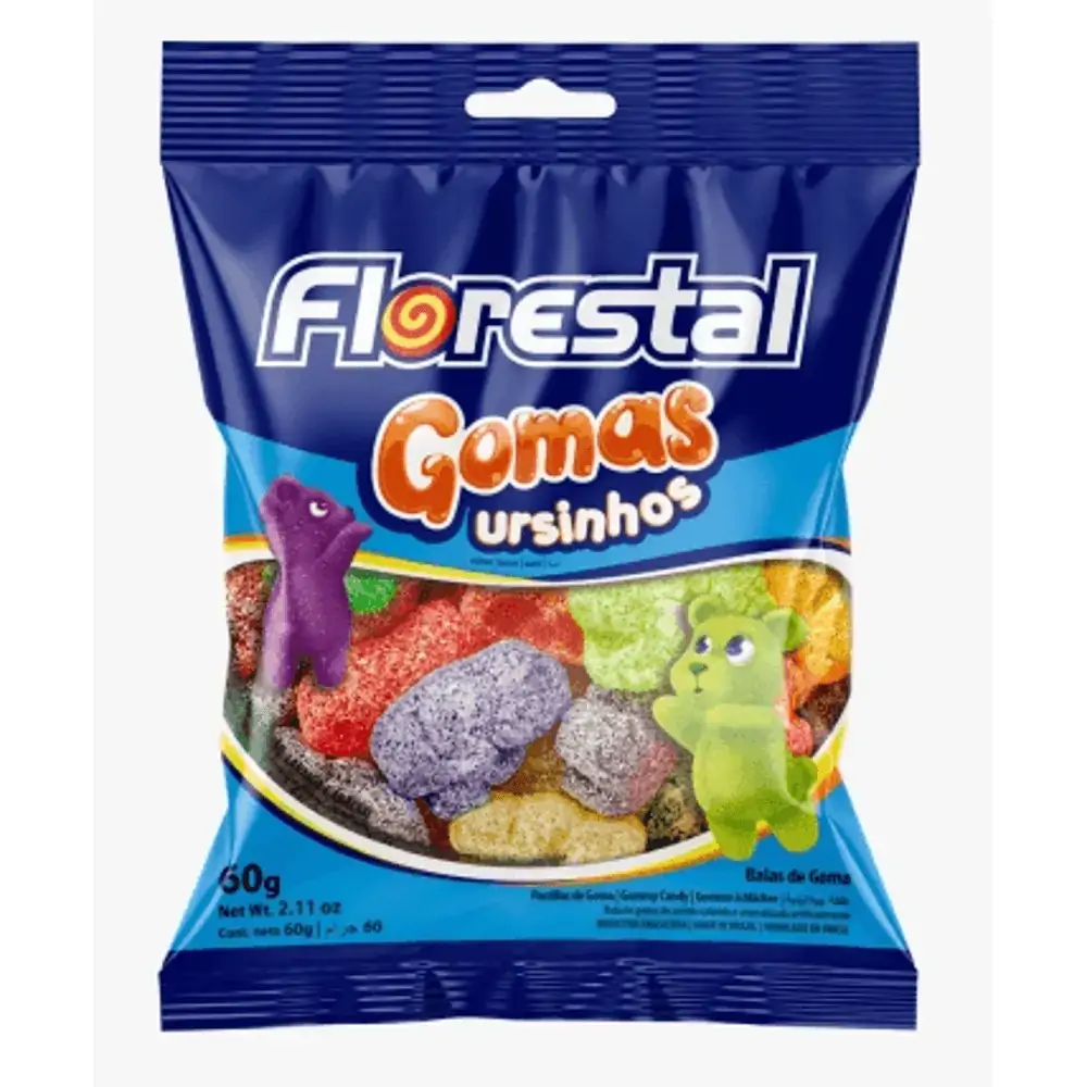 Bala de goma em formato de ursinho pacote com 60g - Florestal