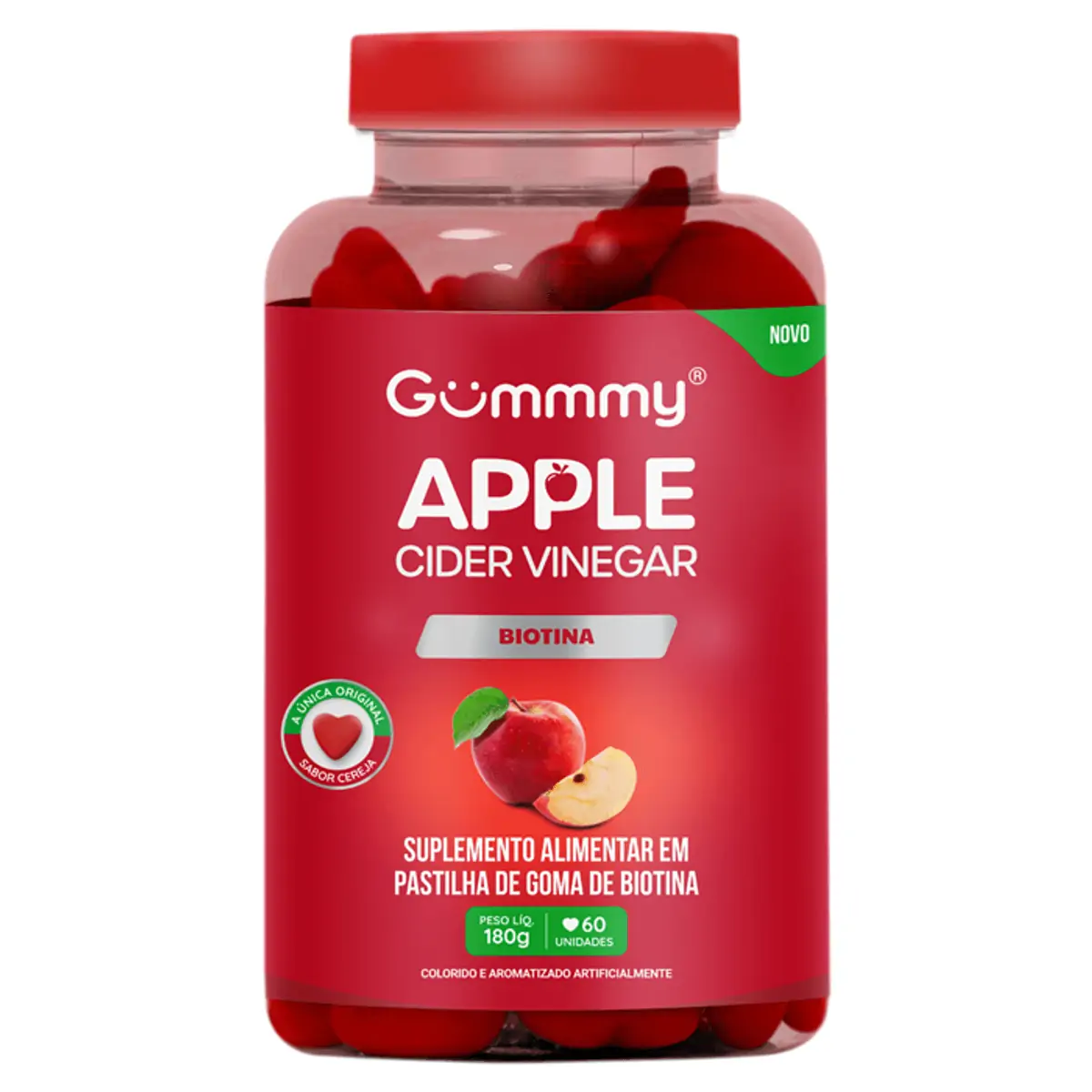 Suplemento Alimentar Biotina Gummy Apple Cider Vinegar Cereja 60 Gomas