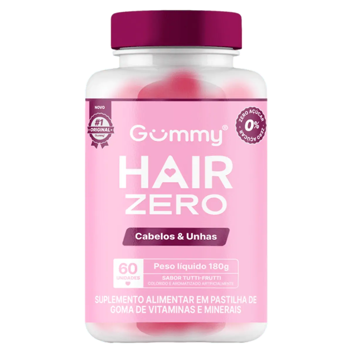 Complemento Alimentar Gummy Hair Zero Tutti Frutti 60 Pastilhas de Goma