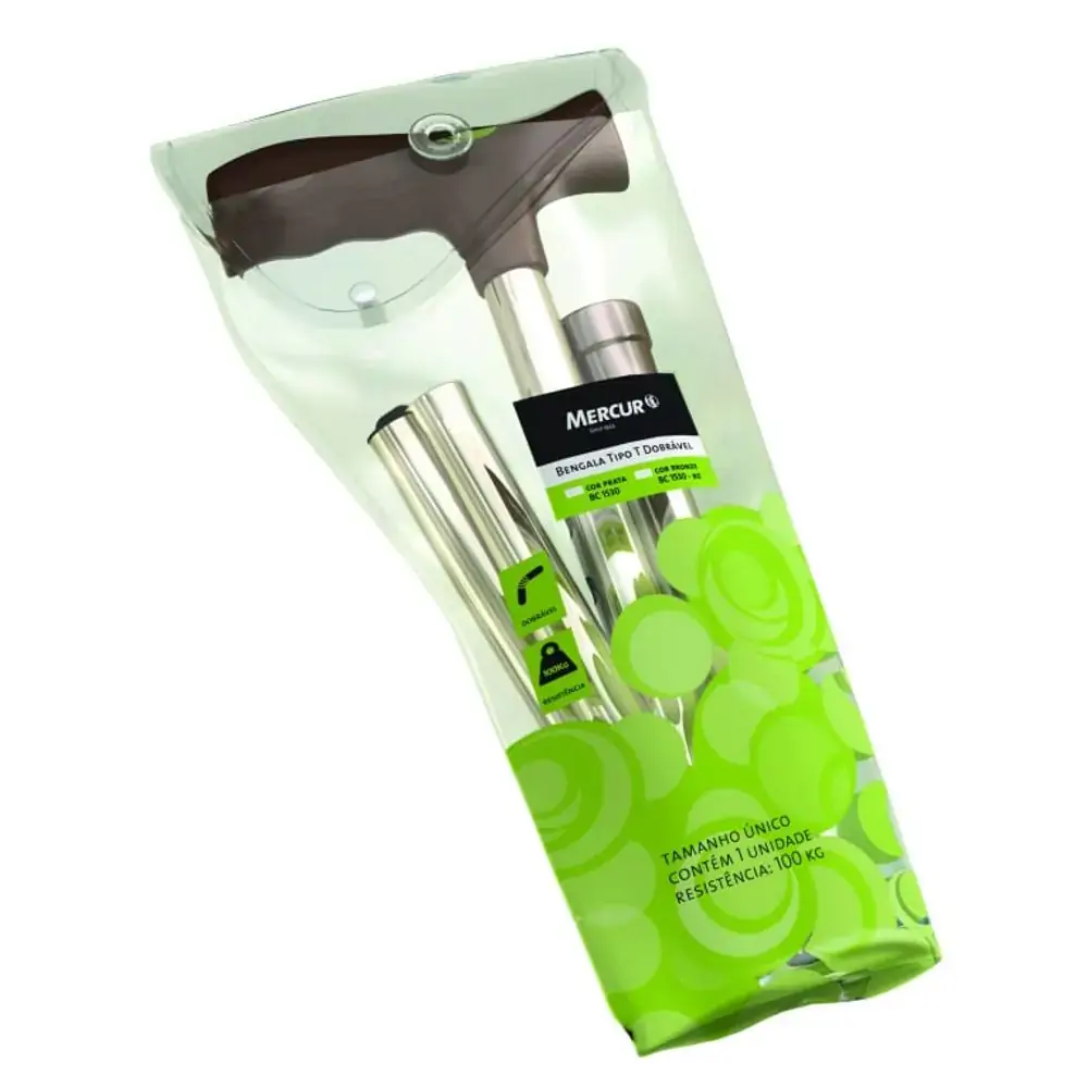 Bengala Tipo T Dobravel Prata Ref Bc1530 Mercur