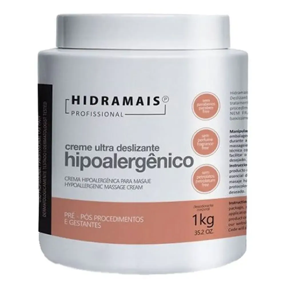 Creme para Massagem Hipoalergênico - Hidramais - 1kg - Creme Para Massagem Hipoalergênico - Hidramai