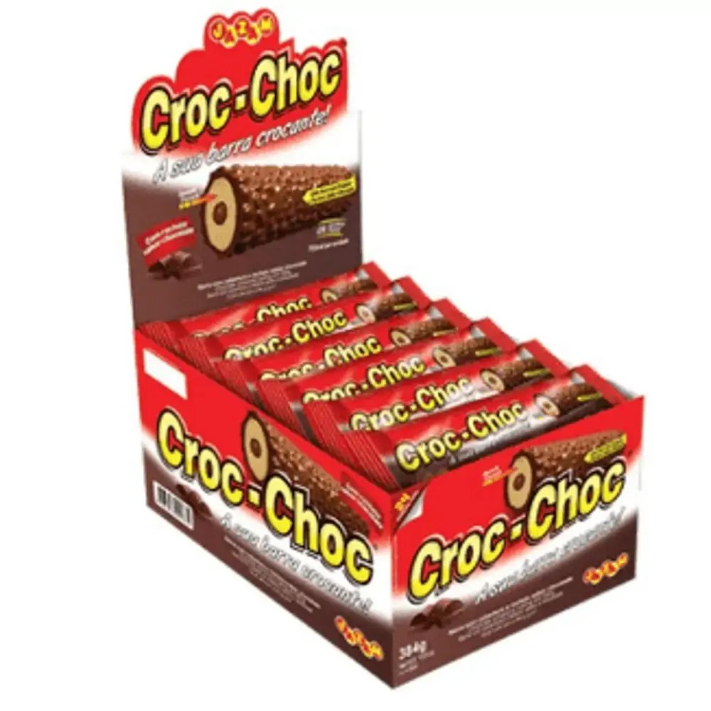 Barra com cobertura com crispies e recheio sabor chocolate caixa com 24 unidades de 16g - Croc-Choc