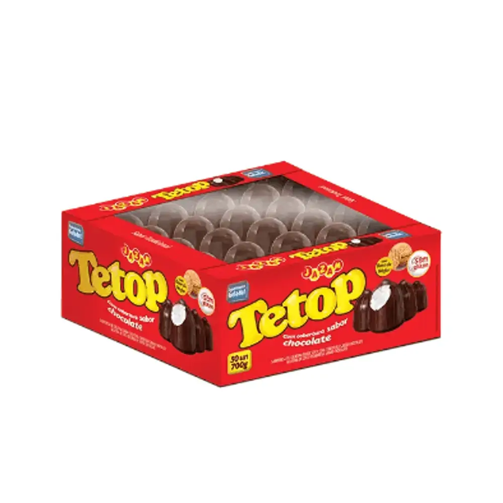 Tetop com cobertura de chocolate recheio sabor coco caixa com 50 unidades - Jazam