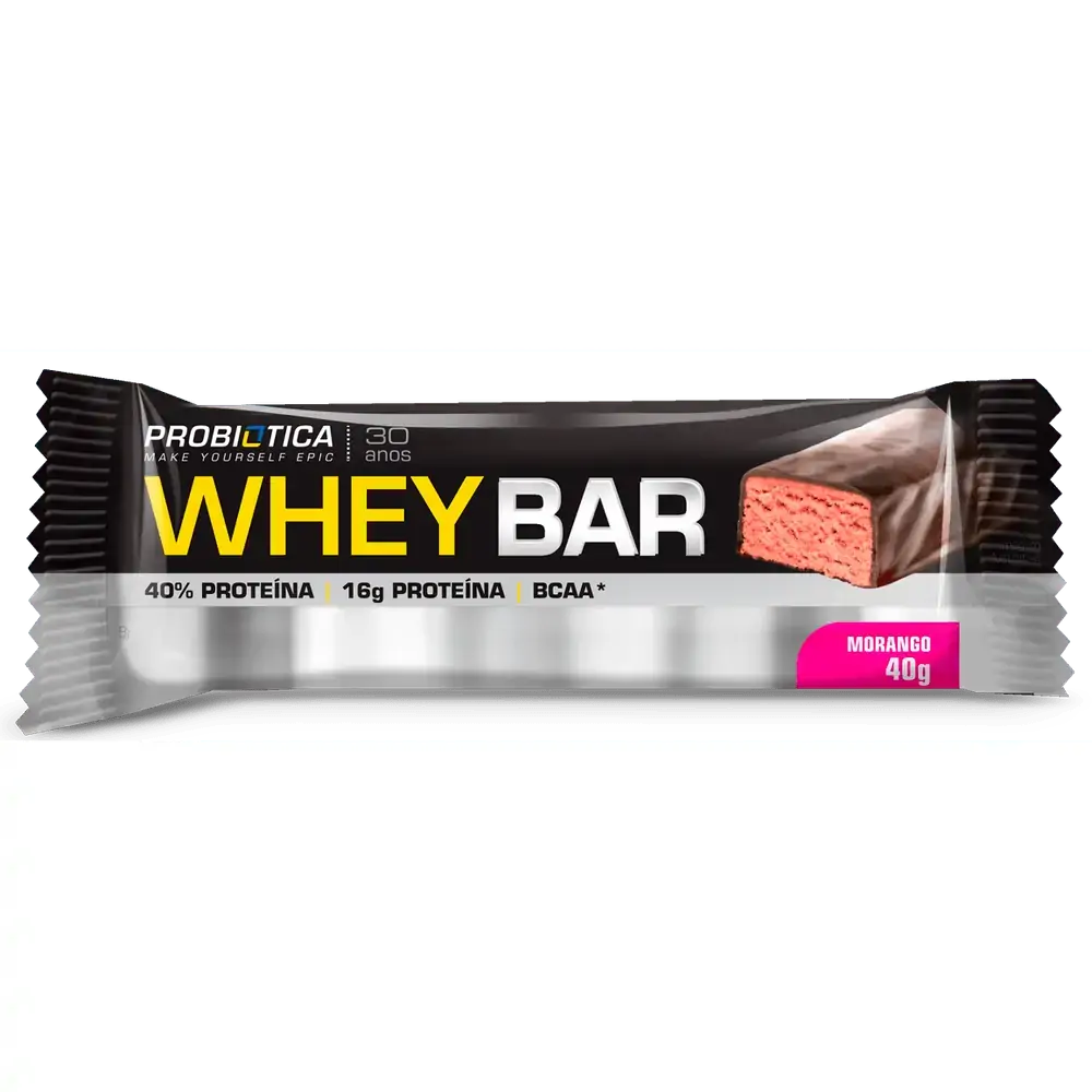 Whey Bar Morango Probiótica 40g - Whey Bar MORANGO Probiótica 40g
