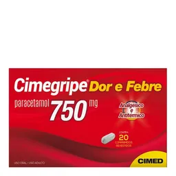 Analgésico, Antitérmico e Antigripal Cimegripe Dor e Febre 750mg 20 Comprimidos