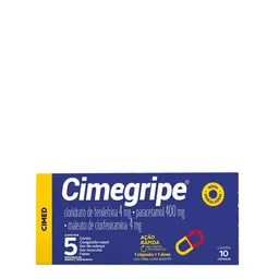 Analgésico, Antitérmico e Antigripal Cimegripe 400mg + 4mg + 4mg 10 Cápsulas