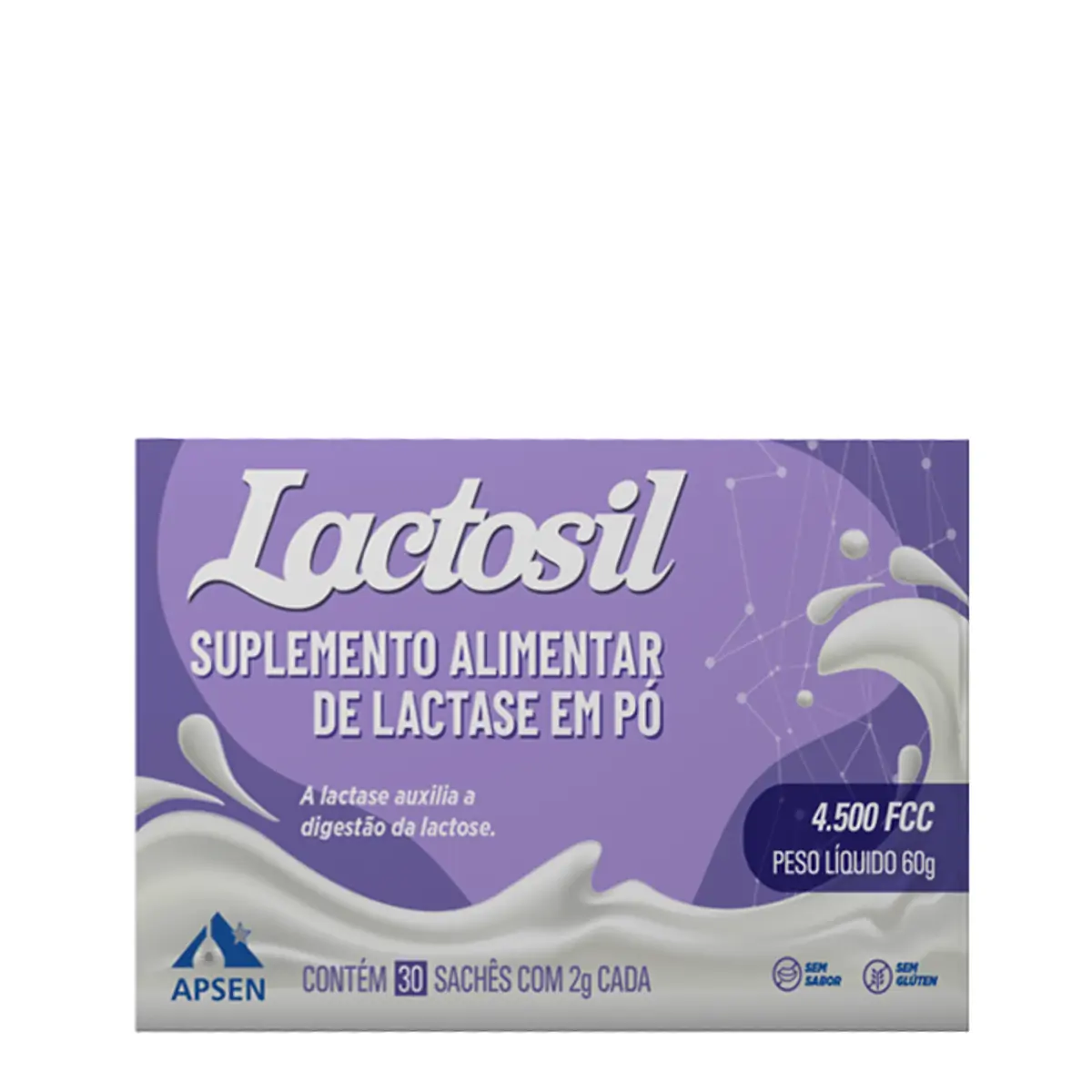 Lactosil Lactase 4.500 Fcc Sem Sabor Apsen 60g 30 Saches em Pó