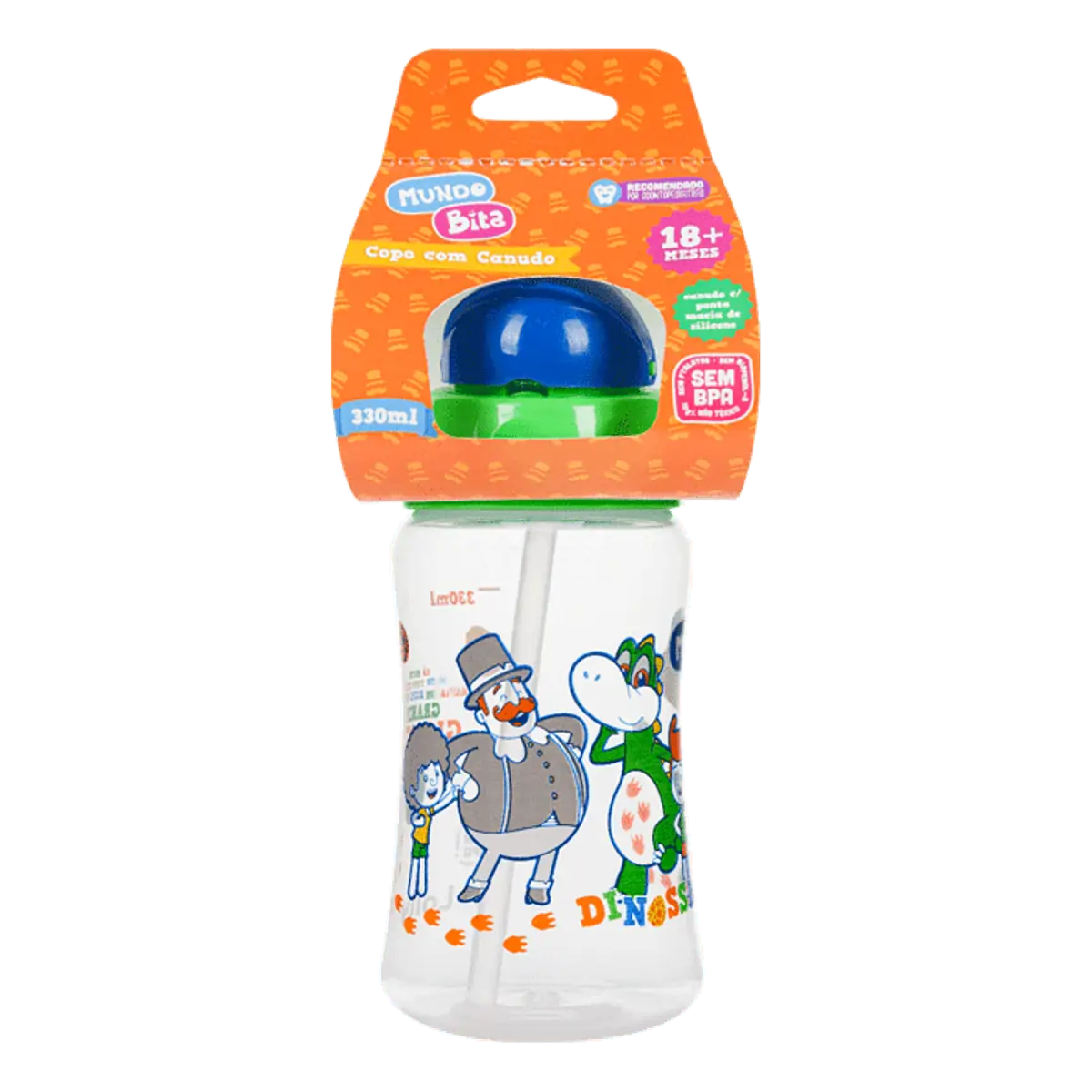 Copo Infantil com Canudo Lolly Kinddy Mundo Bita 330ml