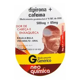 Analgésico e Antitérmico Dipirona Sódica 500mg + Cafeina 65mg Genérico Neo Química 4 Comprimidos