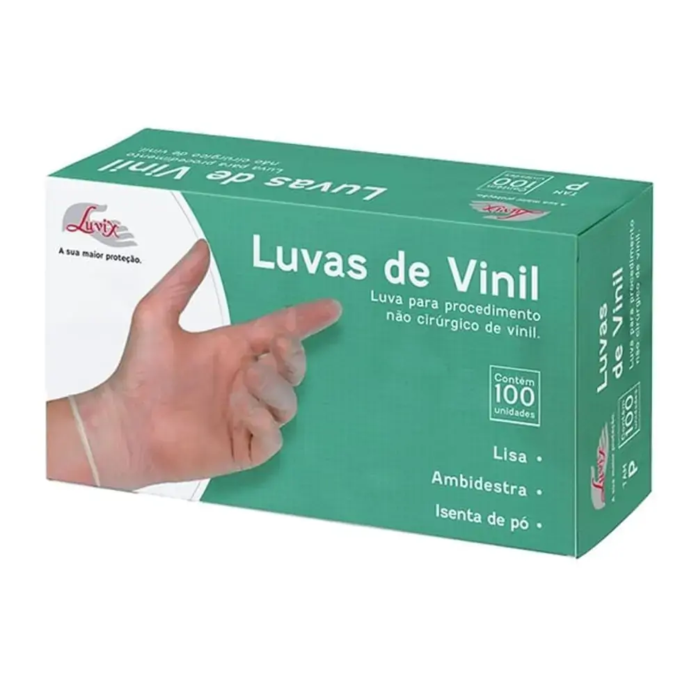 Luva Vinil Não Cirúrgico sem Pó Caixa com 100 Unids Tam P