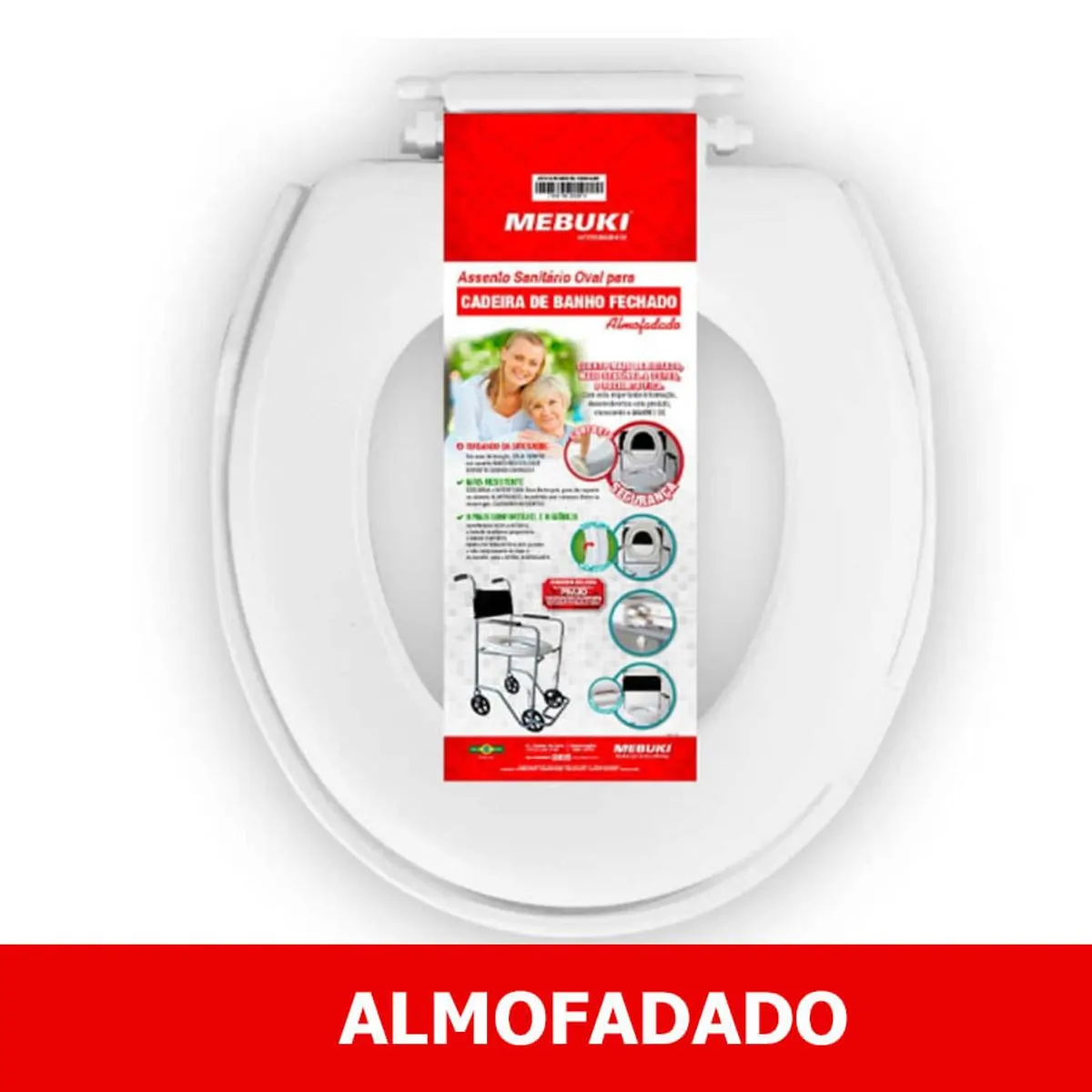 Assento Sanitário Oval Almofadado para Cadeira de Banho - Mebuki - Fechado