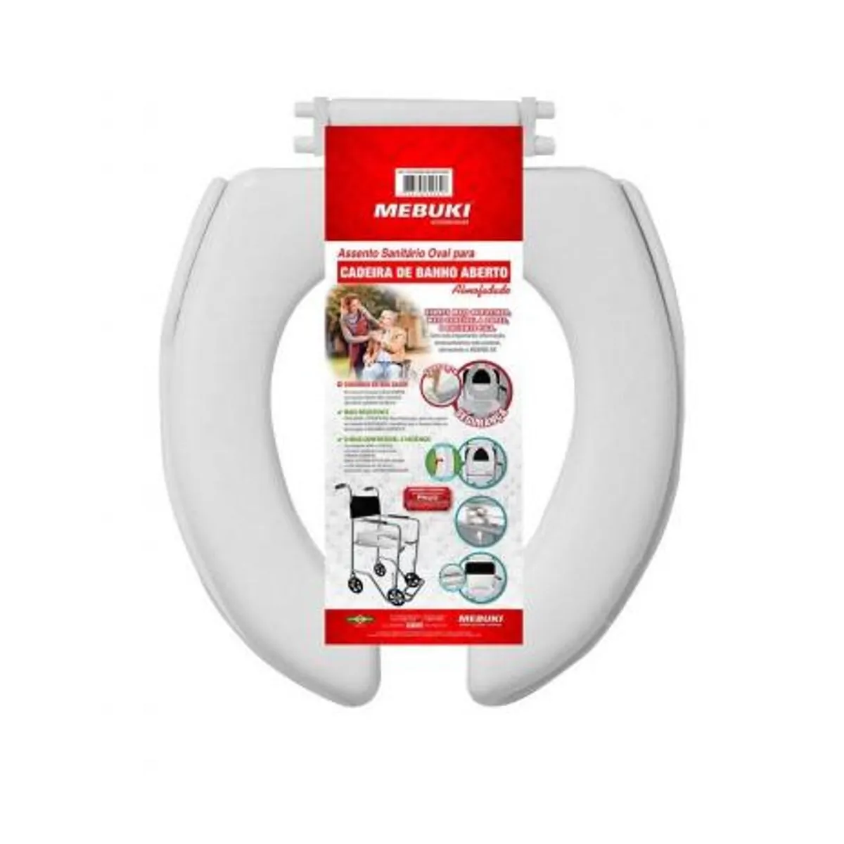 Assento Sanitário Oval Almofadado para Cadeira de Banho - Mebuki - Aberto