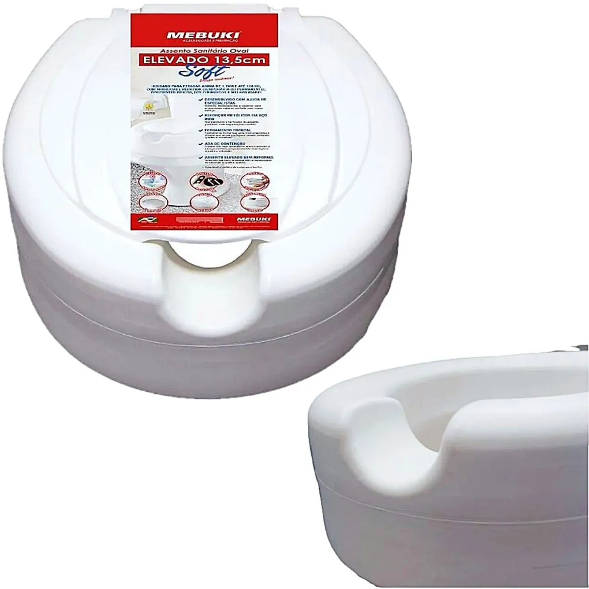 Assento Elevado de Vaso Sanitário Oval Mebuki - 13,5cm - Com Tampa - Assento Elevado de Vaso Sanitár