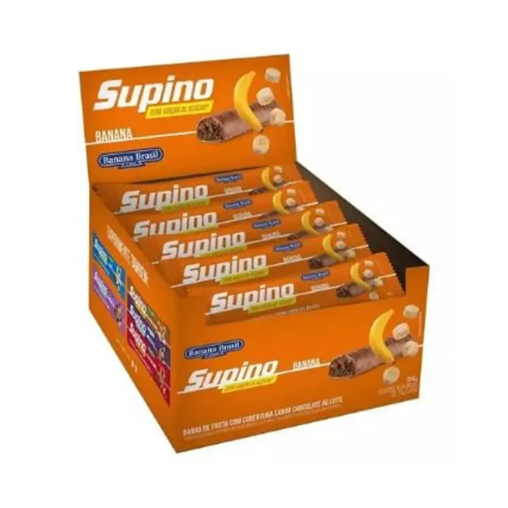Barra de frutas com cobertura de chocolate sabor Banana Zero açucares Caixa com 16 unidades - Supino