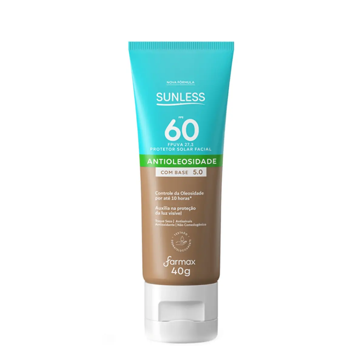 Protetor Solar Facial Sunless FPS 60 Antioleosidade Base Cor 5.0 40g