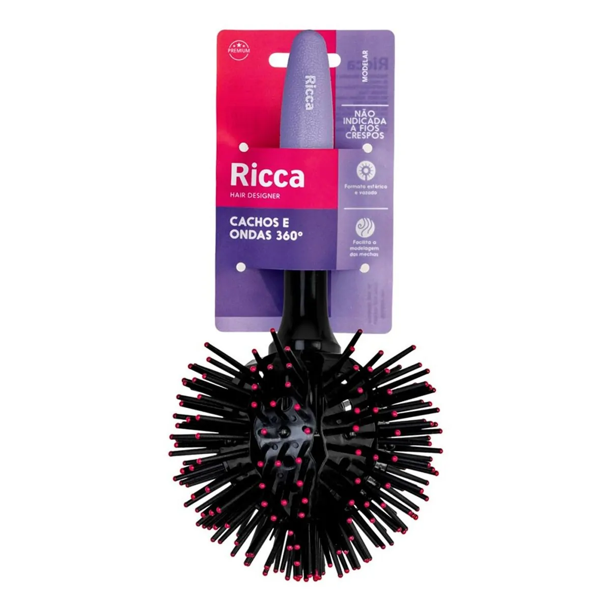 Escova Para Cabelo Ricca Modeladora Vazada Esférica Lilás 360º 1 Unidade