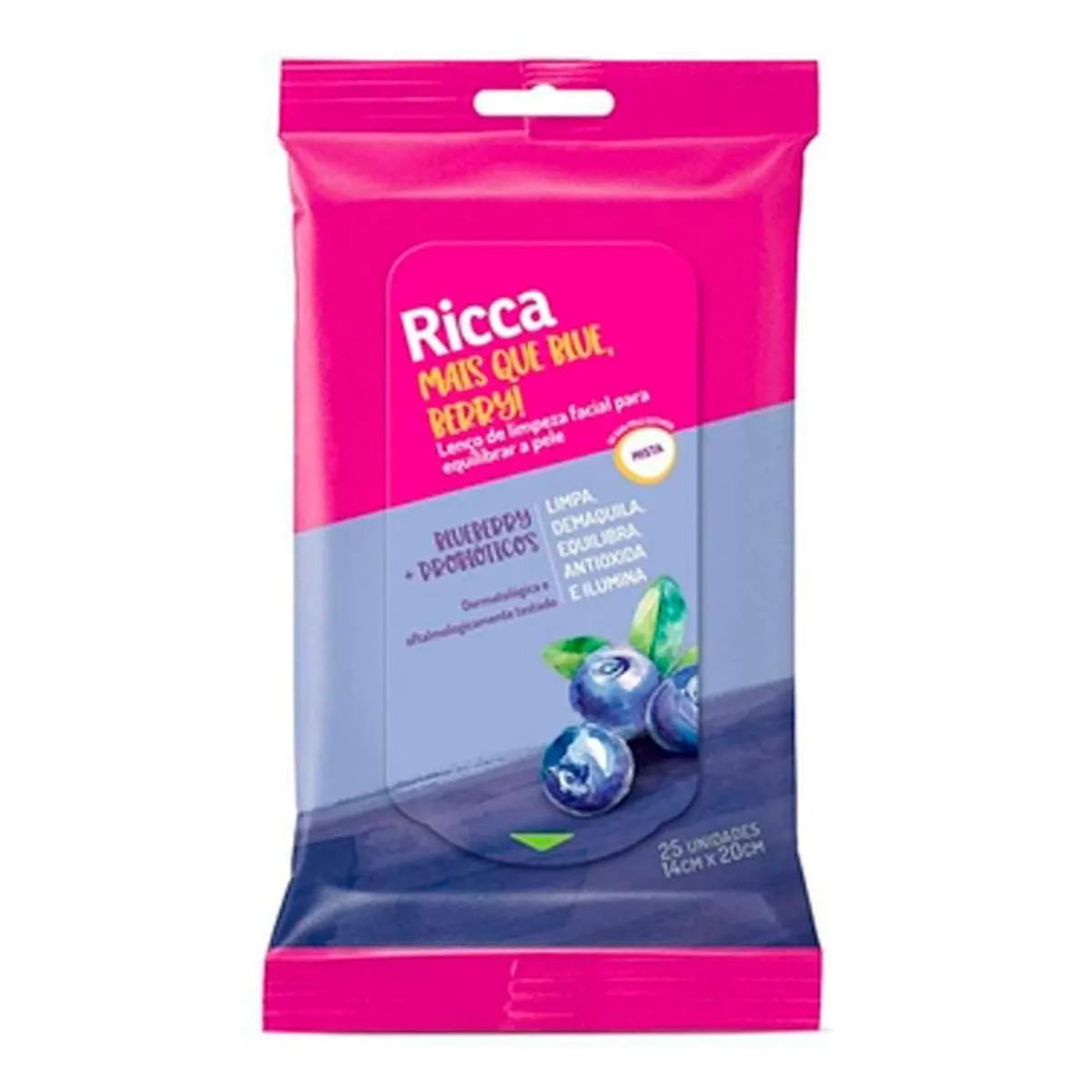 Lenço de Limpeza Facial Ricca Equilibrar a Pele 25 Unidades