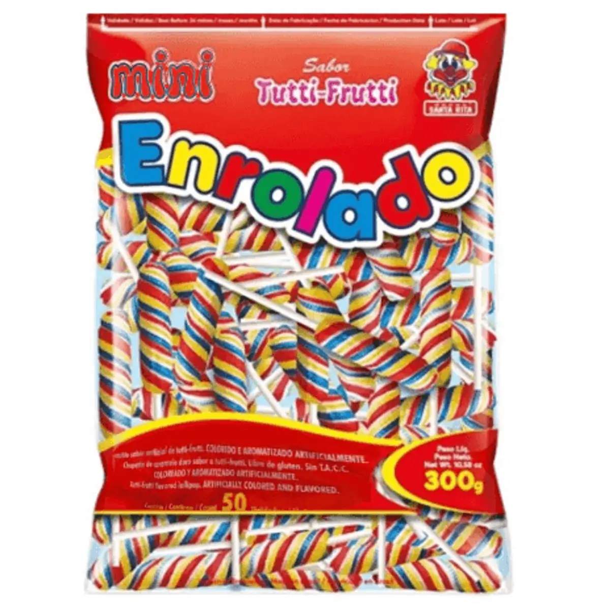 Pirulito Mini Enrolado  sabor Tutti-frutti com 300g - Santa Rita