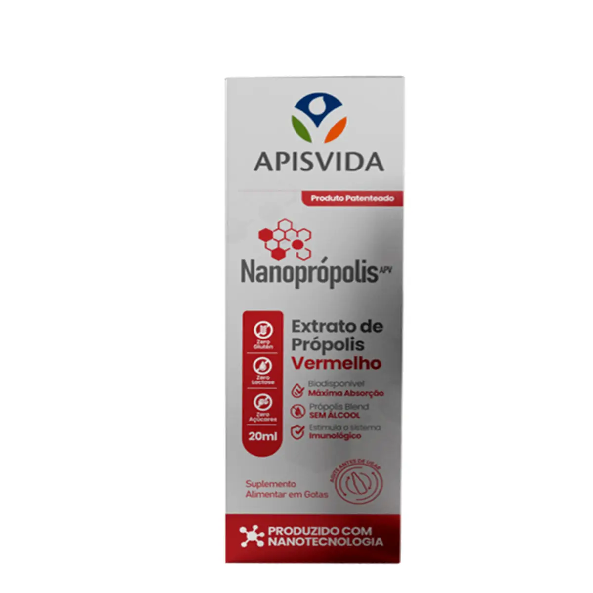 Extrato de Própolis Vermelho Apis Vida Nanopropolis 20ml Gotas