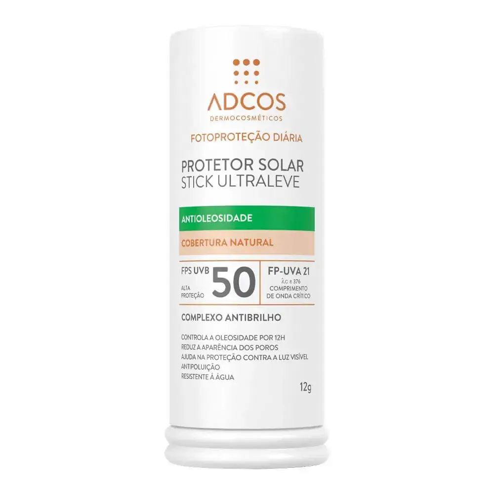 Protetor Solar Facial Adcos Stick Ultraleve Antioleosidade Cobertura Natural 50 FPS 12g