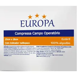 Compressa Campo Operatório Europa - 25cmx28cm - Estéril - 05 unidades