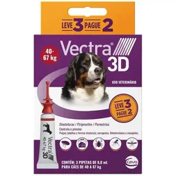 Antipulgas e Carrapatos Vectra 3D Cão de 40 a 67kg - 3 pipeta 8ml - 3 Pipetas