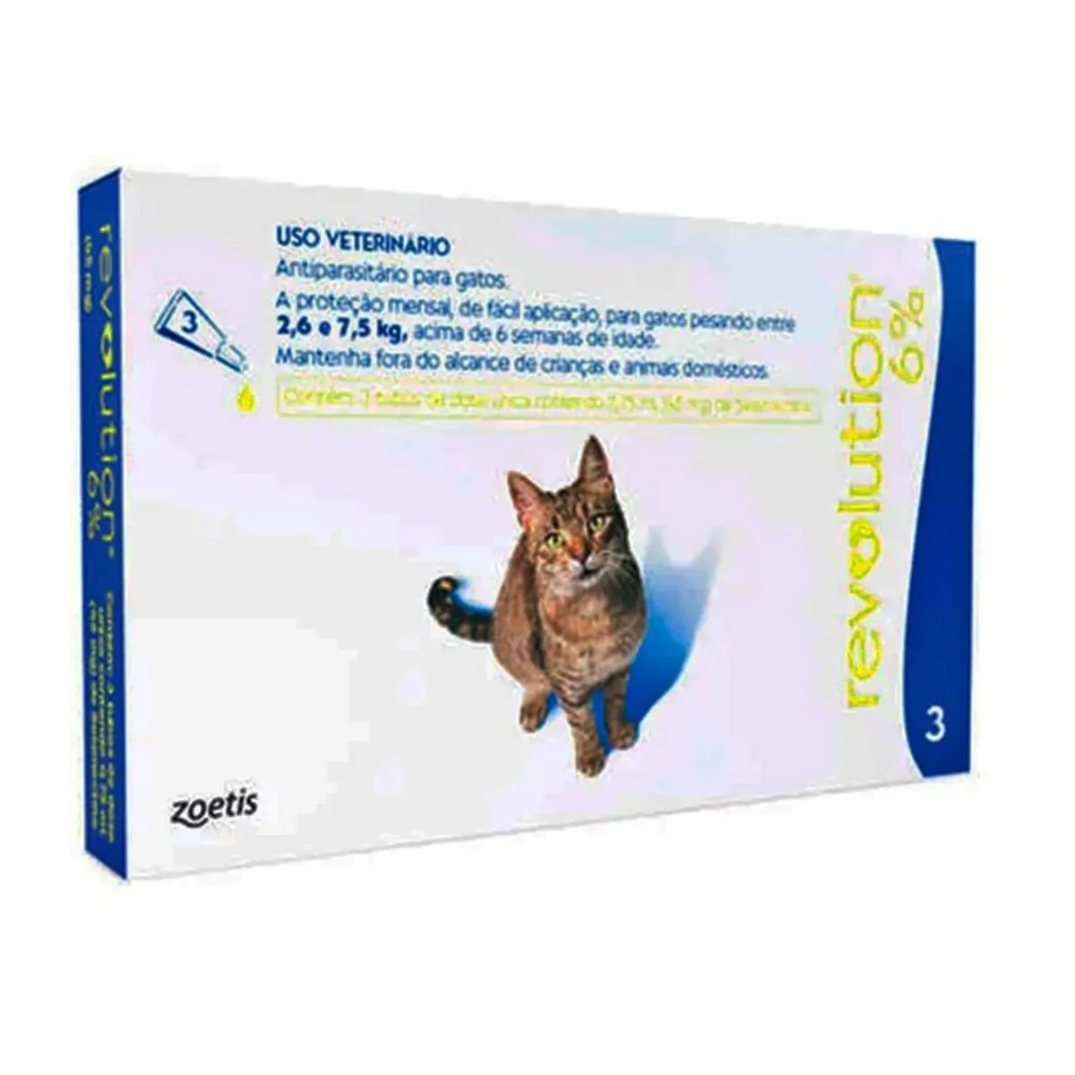 Antipulgas Revolution 6% Gatos C/3 Pipetas - Zoetis 2,6 a 7,5kg