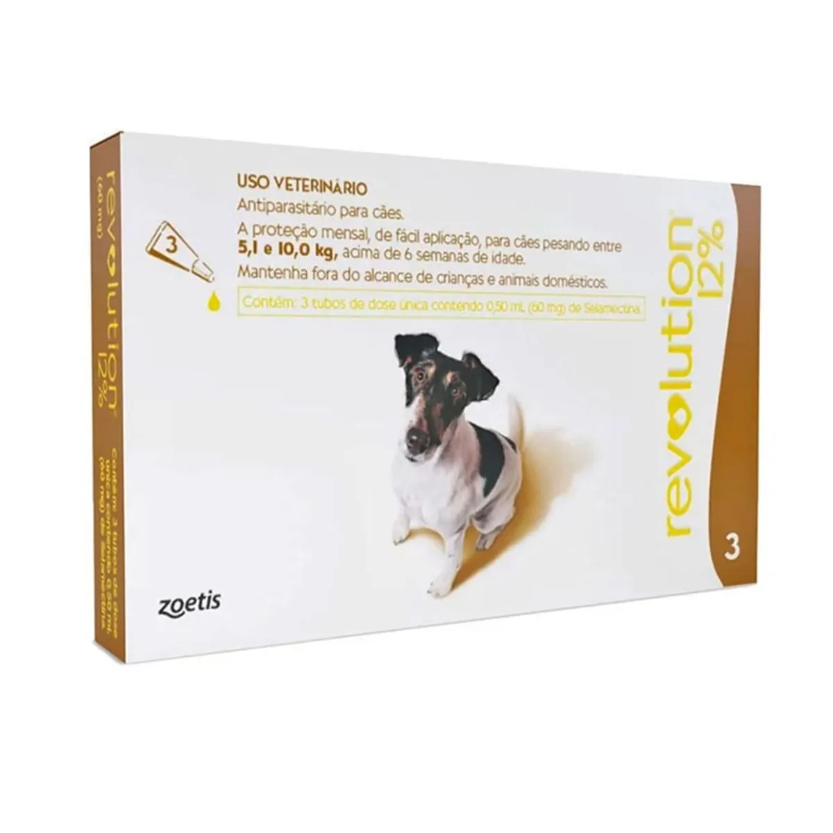 Revolution Zoetis 12% com 3 Bisnagas 0,05ml para Cães de 5,1kg a 10kg