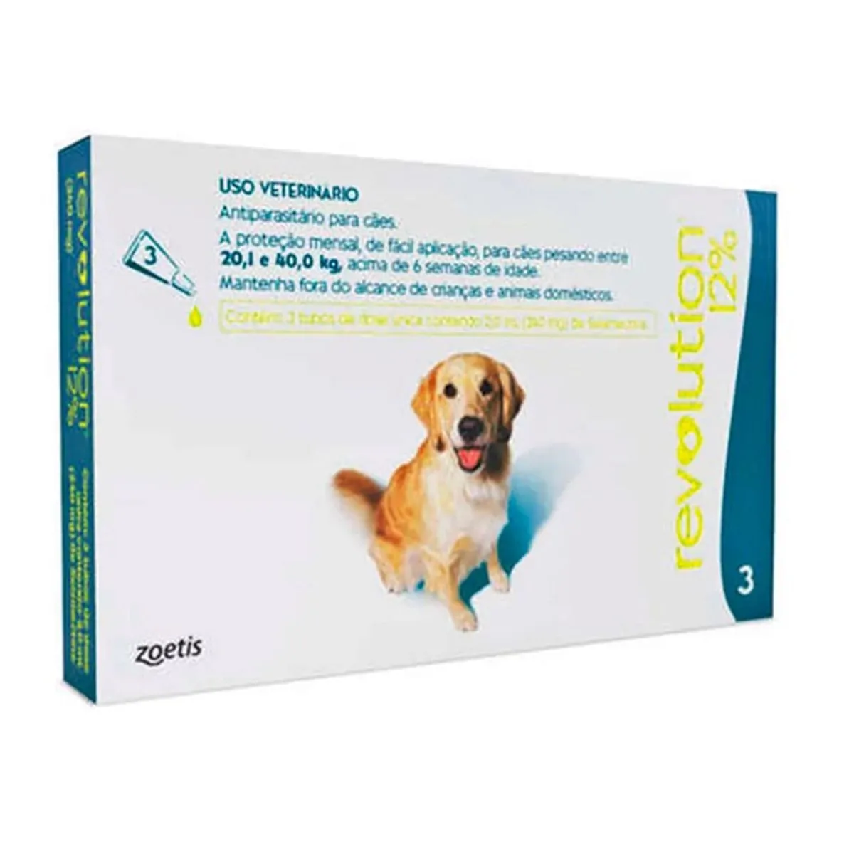 Revolution Zoetis 12% com 3 Bisnagas 2ml para Cães de de 20,1kg a 40kg