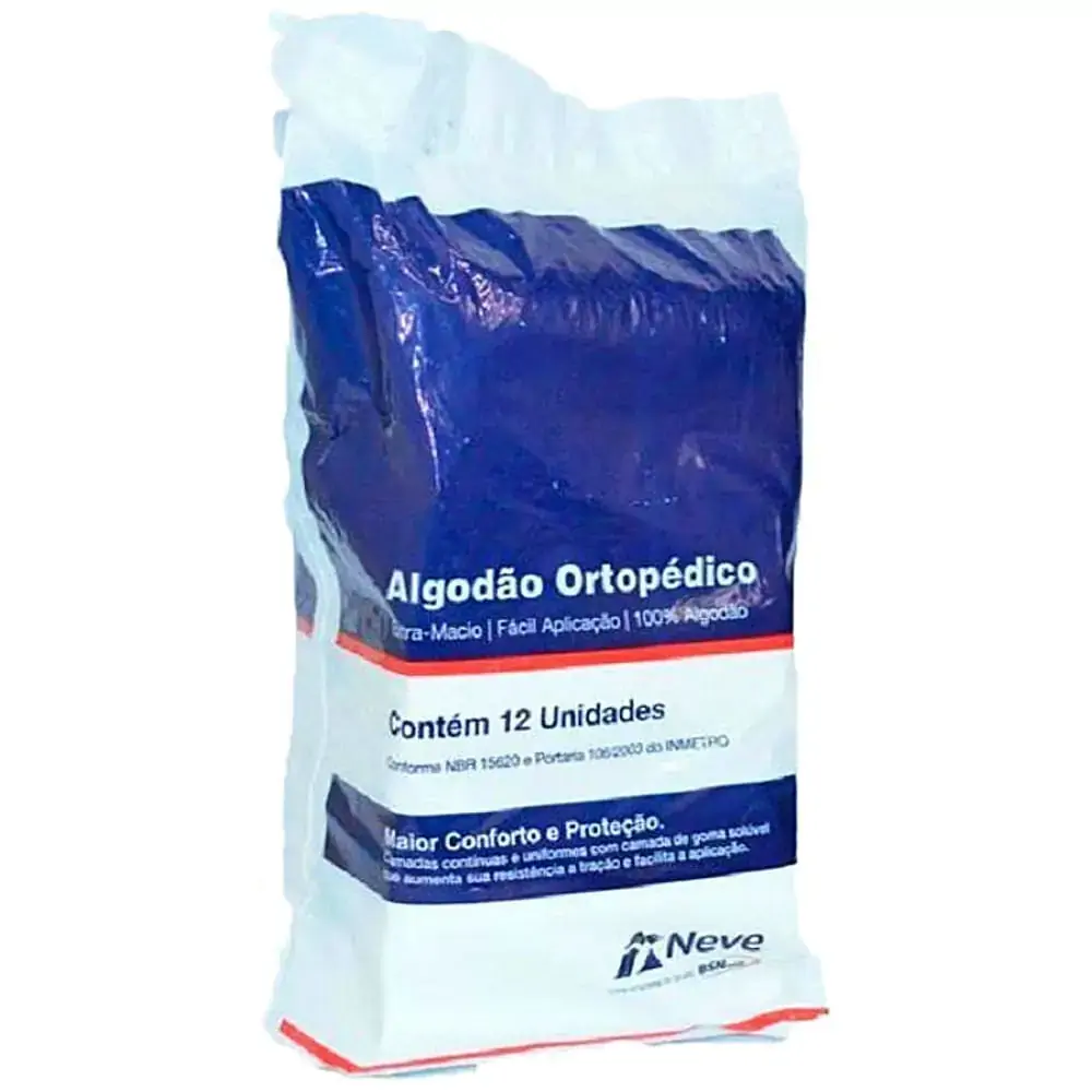 Atadura De Algodão Ortopédico Neve - 8Cm X 1.0M - 12 Unidades