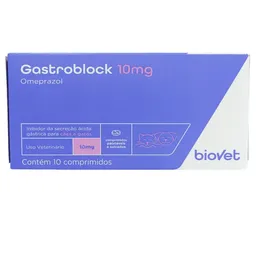 GastroBlock Omeprazol P/ Cães e Gatos 10mg C/ 10 comp. Biovet